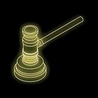 Gavel casting golden glow on black background vector