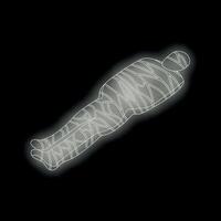 Glowing outline of person wrapped tightly in cloth restraints on black background vector