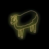 Neon style illustration of sheep standing on black background vector
