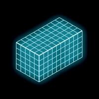 Blue neon cube glowing on black background representing modern technology vector