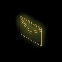 Neon yellow email envelope glowing on black background vector