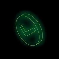 Neon green check mark glowing on black background vector