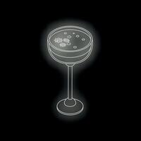 Neon cocktail glass with flowers shining on black background vector