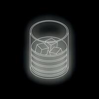 White line drawing of a rocks glass containing ice cubes and an alcoholic beverage vector