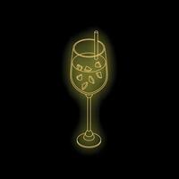 Neon cocktail glass with straw and ice cubes isometric view vector