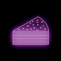 Neon sign showing slice of layered cake with berries on black background vector