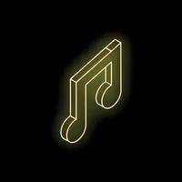 Glowing neon yellow eighth note on black background vector