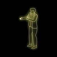 Showman speaking with microphone neon sign on black background vector