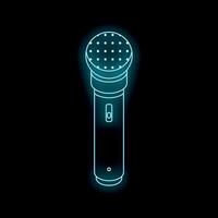 Neon microphone glowing on black background vector