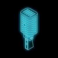 Neon microphone shining in the dark isometric view vector