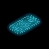 Neon smartphone showing mobile app interface on screen vector