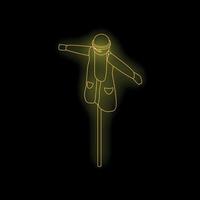 Neon scarecrow standing with open arms on black background vector