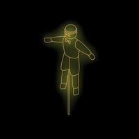 Neon scarecrow standing with open arms on black background vector