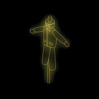 Neon scarecrow standing with open arms on black background vector