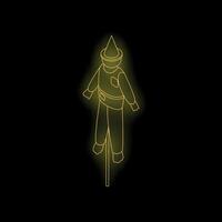 Neon scarecrow standing on black background isometric view vector