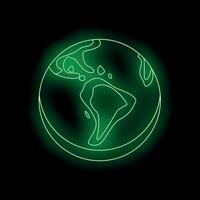 Green neon globe glowing on black background vector