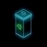 Glowing neon line recycle bin with sign isometric icon on black background vector