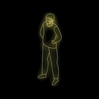 Man wearing protective face mask standing in line neon light style vector