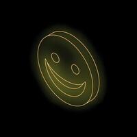 Golden neon light showing happy emoticon on black background vector