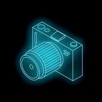 Neon blue outline of a digital camera taking a picture vector