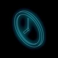 Neon blue clock showing time passing on black background vector