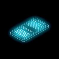 Neon smartphone showing keyboard and text messaging app isometric view vector