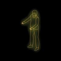 Neon sign of a businessman showing something with his hands vector