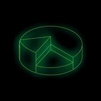 Green neon pie chart showing market share growth on black background vector