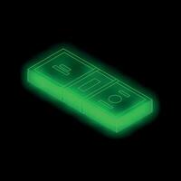 Neon green wireframe style stack of money glowing on black background vector