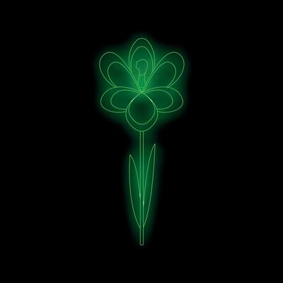 Green neon flower glowing on black background