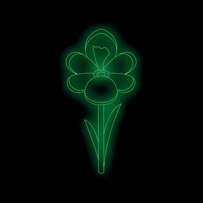 Green neon flower glowing on black background