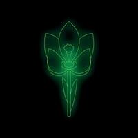 Green neon flower shining on black background vector
