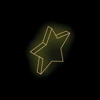 Neon yellow three dimensional five pointed star shining on black background vector