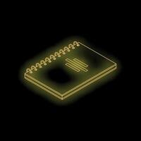 Neon yellow notepad isometric illustration on black background vector