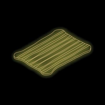 Yellow neon style cutting board glowing on black background
