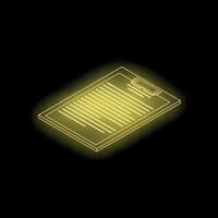 Neon yellow clipboard showing contract agreement on black background vector