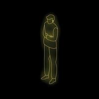 Neon outline of a businessman standing with crossed arms vector