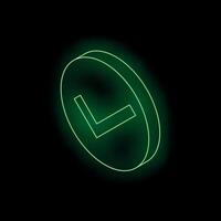 Green neon check mark symbol glowing in the dark vector