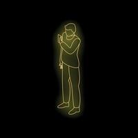 Man using smartphone neon sign on black background vector