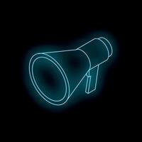 Neon megaphone glowing on dark background symbolizing communication vector
