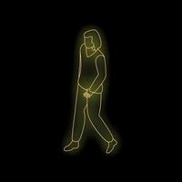 Young man walking with neon light effect drawing vector