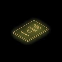 Neon passport icon glowing on dark background vector