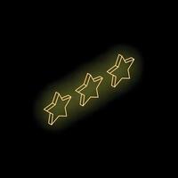 Three dimensional neon stars ascending from left to right on black background vector