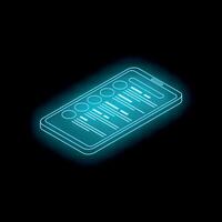 Neon smartphone showing user interface with a dark background vector