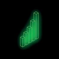 Green neon bar chart showing growth on black background vector