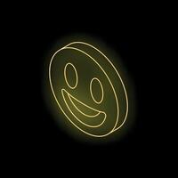 Neon yellow smiley face icon glowing on black background vector