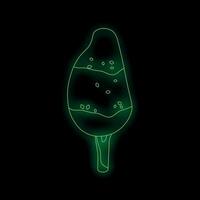 Green neon sign of ice cream on a stick on black background vector