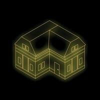Glowing yellow isometric house sketch on black background vector