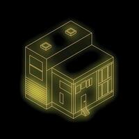 Modern house glowing on black background isometric view vector