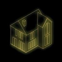 Modern house with glowing edges on black background vector